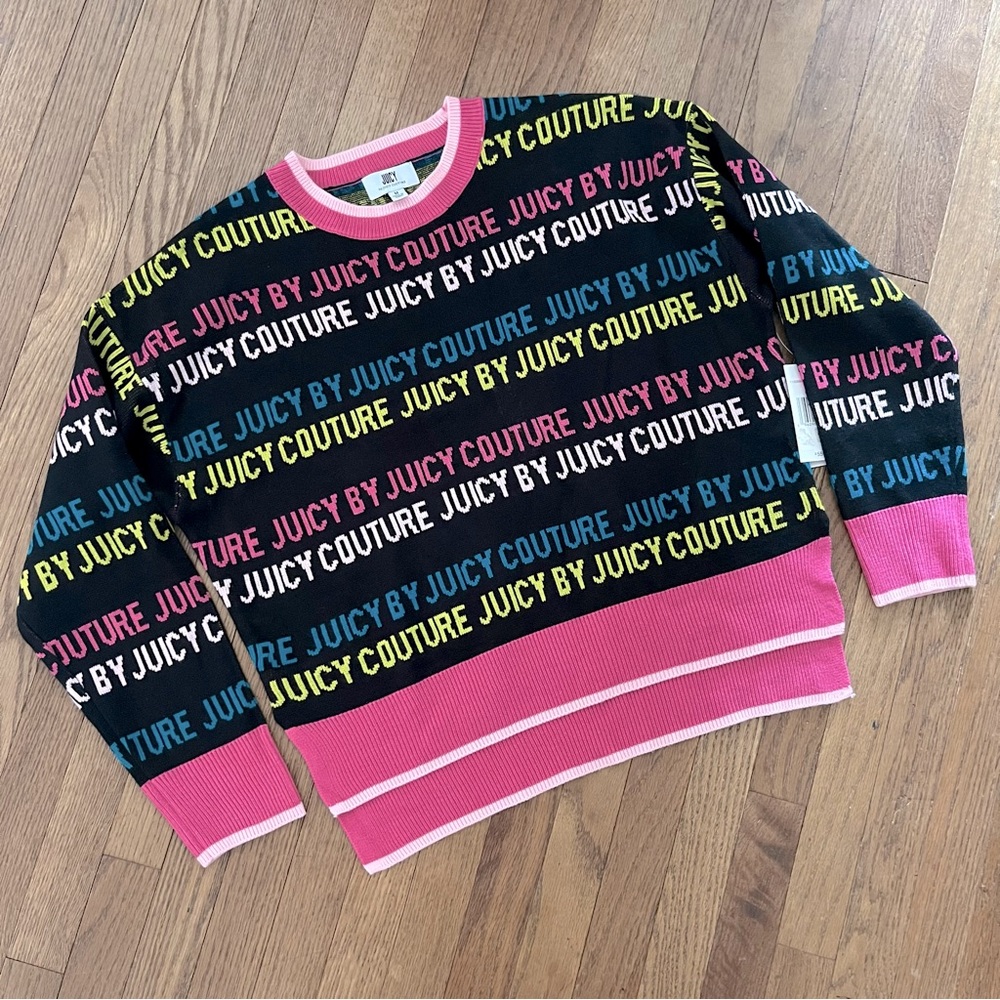 Juicy by Juicy Couture Black/Neon Multicolor Logo Sweater Size Medium